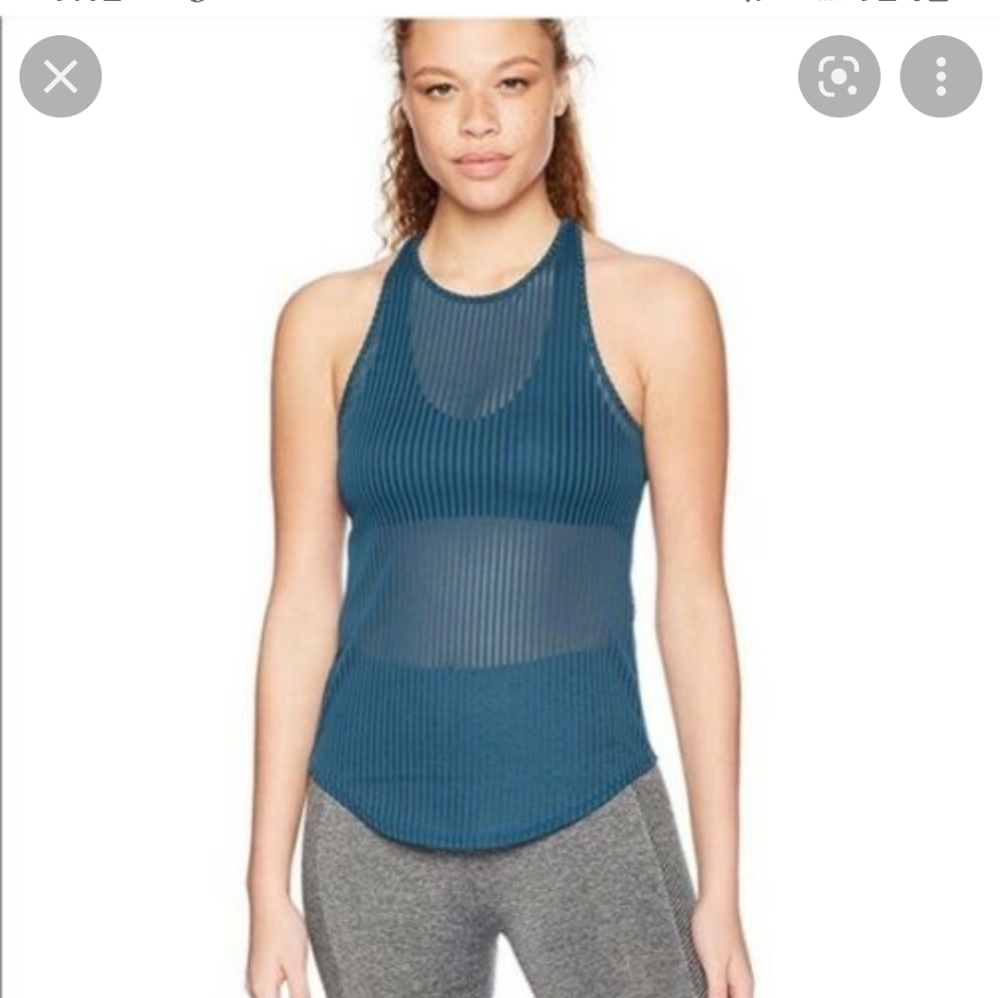 ALO Yoga Teal Ribbed Mesh Racerback Tank Top